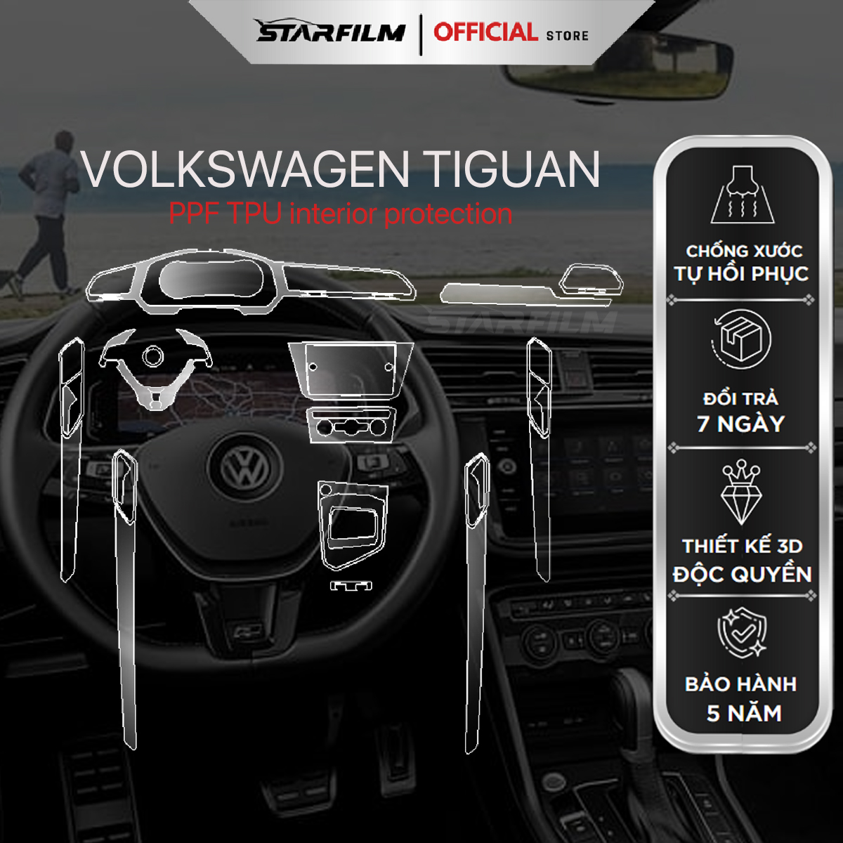 Volkswagen Tiguan 2021 ~ 2023 PPF TPU nội thất chống xước tự hồi phục STARFILM